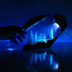 Winter Snow Forest Deer Night Light, Christmas Winter Gifts for Him, Large Epoxy Resin Wood lamp, Kids gift, Back to School Gifts for staff