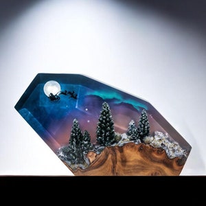 Lamp christmas resin epoxy, reindeer lamp, christmas ornaments wood,Purple epoxy lamp, Lamp custom resin, epoxy resin lamp, night light wood