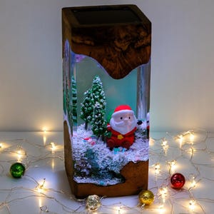 Handmade Christmas Resin Lamp | Santa Claus & Snow Scene Night Light | Holiday Home Decor Gift,custom resin lamp,handmade resin