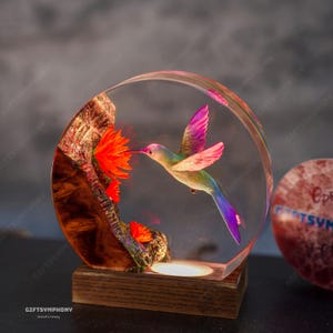 Hummingbird Resin Night Light: flamingo resin art, christmas gift