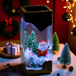Santa Snowy Forest Resin Lamp: Handmade Christmas Table Light