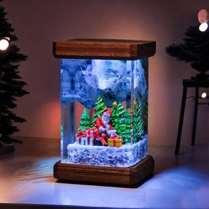 Handmade Santa Resin Lamp: Christmas Snow Scene Night Light