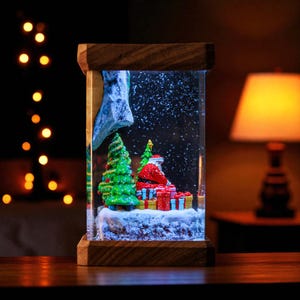 Santa Claus LED Resin Lamp, Handmade Christmas Scene Light, Holiday Decor Night Light, Gift Box Winter Forest Display, Halloween Gift