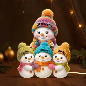 Christmas Grandma Grandkids Snowman Together 3D Effect LED Light Box, Cozy Christmas Gift Vibe Home Decoration