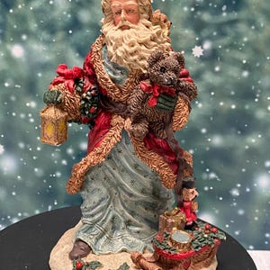 Vintage Resin Santa Claus Figurine • Lantern & Teddy Bear • Christmas Holiday Decor • Old JCPenney