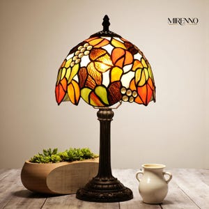 Floral Tiffany Table Lamp | Vintage Resin Lamp | Antique Night Light | Flower Pattern Home Decor | Classic Bedroom Table Lighting